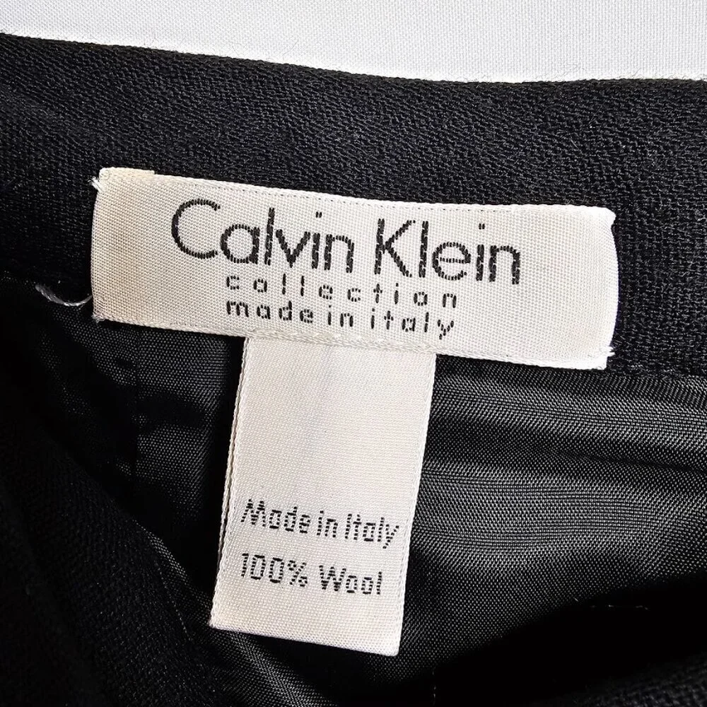 Vintage CALVIN KLEIN 100% Wool Skirt size 6 BLACK Preppy Twee Pencil Straight